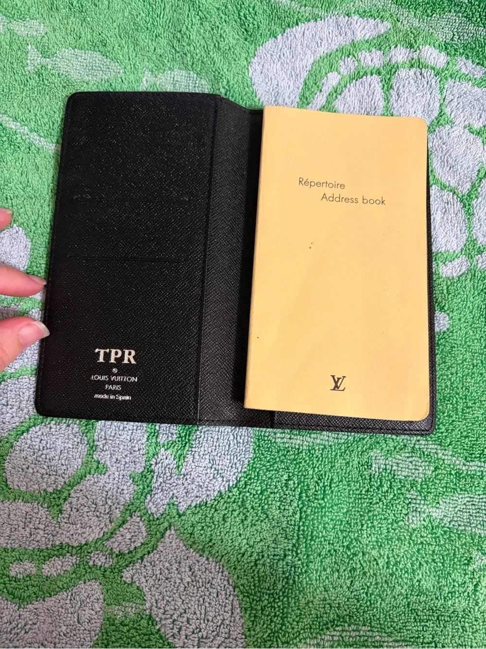 Louis Vuitton Black Leather Cover with Yellow Address Insert